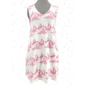 Pink Sailboat Dress White Polly Beaufort Bonnet Company Pockets Coastal Size M